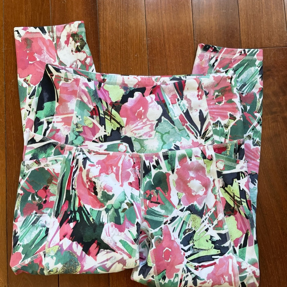 Reebok Floral Print Pants - Pink, Green, White
